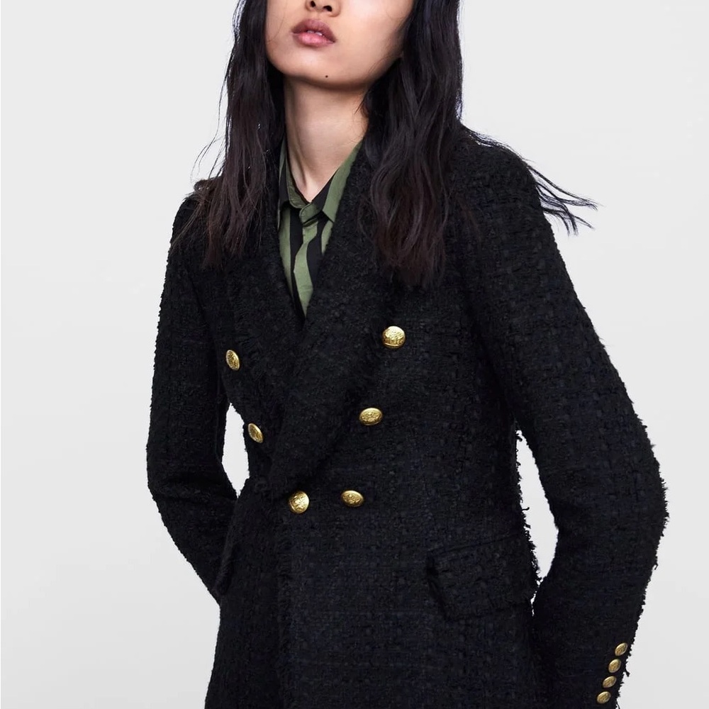 Zara Black with little sequence and Gold Blazer with Tailored Fit